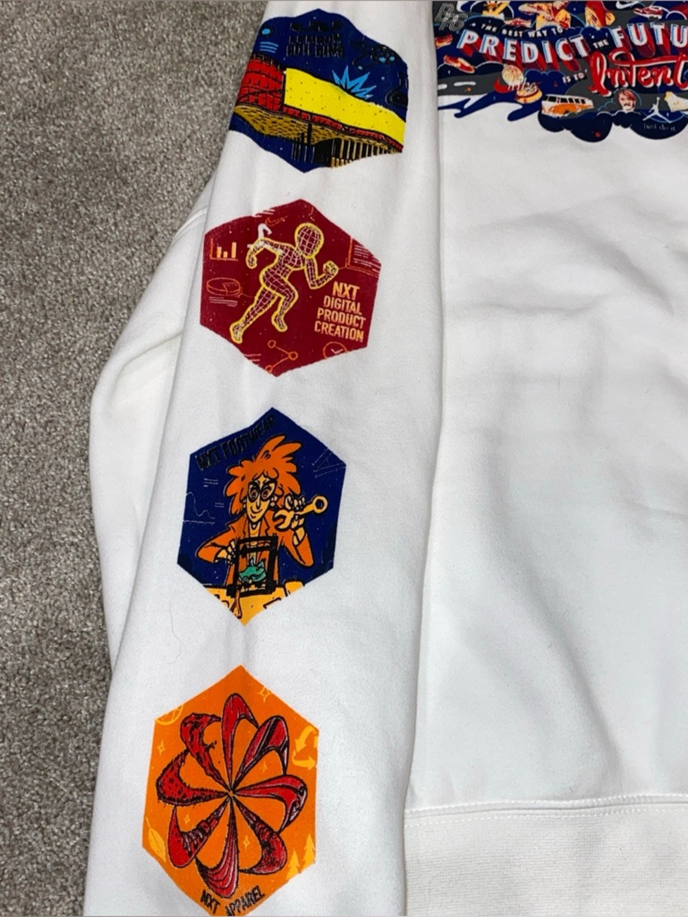 Nike White Sportswear Club Hoodie Graphic Back & Sleeves Space Team NWT Men's S - Picture 4 of 10